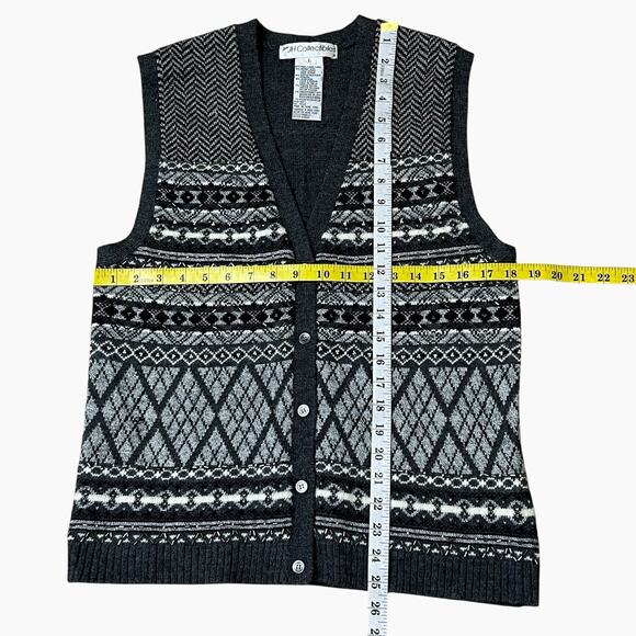 JH Collectibles Sweater Vest Fair Isle Womens Large Gray Wool Blend Beaded Vtg - Picture 6 of 6